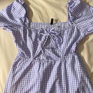 H & M White and Purple Gingham Dress with cutout